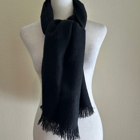 Black Solid Acrylic Scarf Neck Warmer OS Unisex Winter Accessories Tassel Hem - Picture 2 of 6